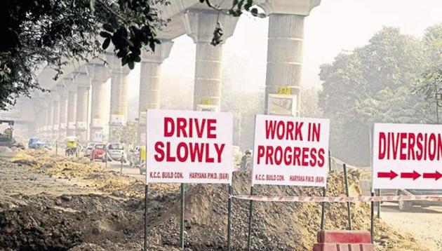 Ongoing metro construction in Delhi.(HT File Photo)