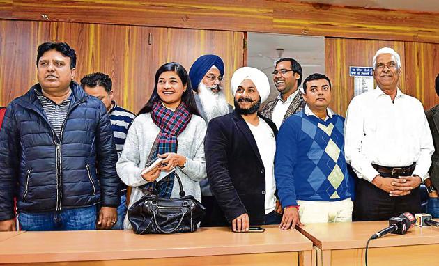 Aam Aadmi Party MLAs addressing the media after a meeting with Delhi CM Arvind Kejriwal. (Sanchit Khanna/HT PHOTO) Aam Aadmi Party MLAs addressing the media after a meeting with Delhi CM Arvind Kejriwal. (Sanchit Khanna/HT PHOTO)