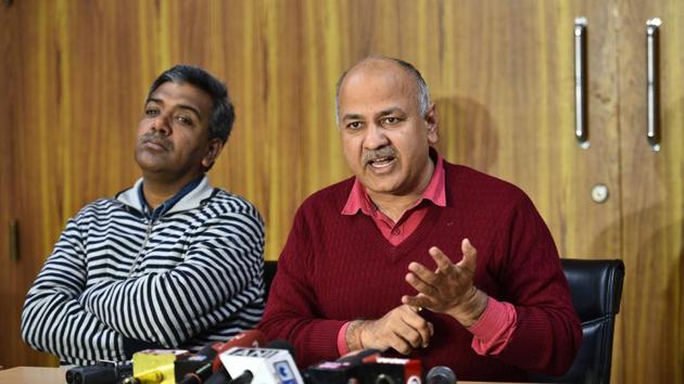 Manish Sisodia addressing the media at Delhi CM’s residence on Saturday. (Sanchit Khanna/HT Photo) Manish Sisodia addressing the media at Delhi CM’s residence on Saturday. (Sanchit Khanna/HT Photo)