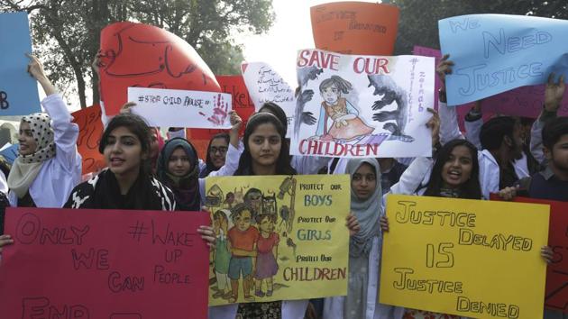 Pakistani students protest during a rally condemning the rape and killing of Zainab Ansari, an 8-year-old girl last week in Kasur, Friday, Jan. 12, 2018, in Lahore. (AP File Photo) Pakistani students protest during a rally condemning the rape and killing of Zainab Ansari, an 8-year-old girl last week in Kasur, Friday, Jan. 12, 2018, in Lahore. (AP File Photo)