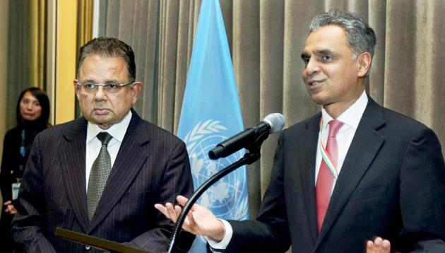 Syed Akbaruddin , India’s Permanent Representative to the United Nations, speaks during a reception in the honour of Justice Dalveer Bhandari (L) at the United Nations in New ---- after Bhandari made it to the International Court of Justice. (PTI FILE) Syed Akbaruddin , India’s Permanent Representative to the United Nations, speaks during a reception in the honour of Justice Dalveer Bhandari (L) at the United Nations in New ---- after Bhandari made it to the International Court of Justice. (PTI FILE)