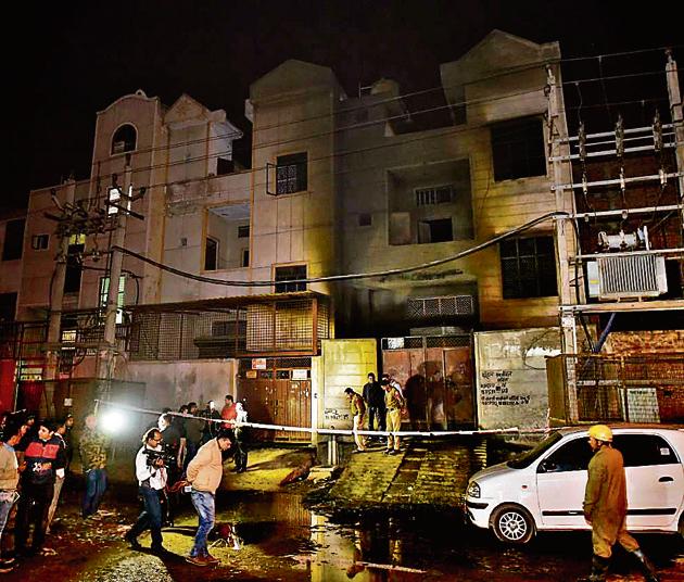 The three-storey factory in north Delhi's Bawana Industrial Area that caught fire on Saturday, January 20, 2018. As many as 17 people died in the fire. (Sanchit Khanna/ HT Photo) The three-storey factory in north Delhi's Bawana Industrial Area that caught fire on Saturday, January 20, 2018. As many as 17 people died in the fire. (Sanchit Khanna/ HT Photo)