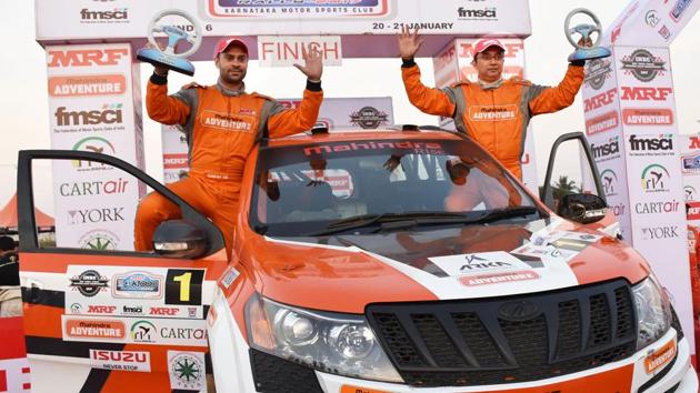 Gaurav Gill after winning the K-1000 Rally in Bangalore on Sunday. (HT Photo) Gaurav Gill after winning the K-1000 Rally in Bangalore on Sunday. (HT Photo)