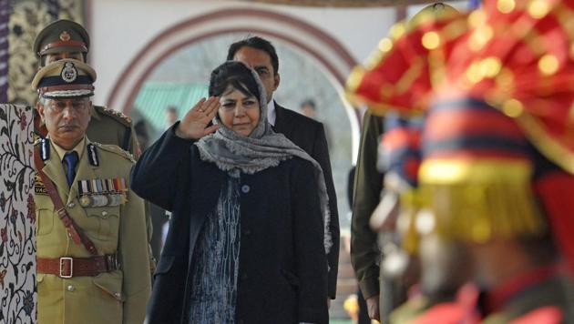 Jammu and Kashmir chief minister Mehbooba Mufti during the passing out parade of new police recruits in Sheeri, Baramulla. (Waseem Andrabi /HT Photo) Jammu and Kashmir chief minister Mehbooba Mufti during the passing out parade of new police recruits in Sheeri, Baramulla. (Waseem Andrabi /HT Photo)
