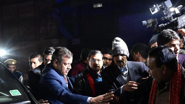 Chief Minister Arvind Kejriwal visits the firecracker factory which caught fire in north Delhi's Bawana Industrial Area on Saturday. At least 17 people died in the fire. (PTI) Chief Minister Arvind Kejriwal visits the firecracker factory which caught fire in north Delhi's Bawana Industrial Area on Saturday. At least 17 people died in the fire. (PTI)