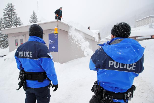 Police patrol the Swiss Alps resort of Davos, on January 21, 2018, ahead of the World Economic Forum.(Reuters) Police patrol the Swiss Alps resort of Davos, on January 21, 2018, ahead of the World Economic Forum.(Reuters)