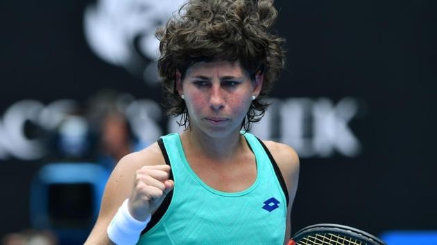 Spain’s Carla Suarez Navarro blitzed into the Australian Open tennis quarterfinals with a stunning 4-6, 6-4, 8-6 win over Anett Kontaveit Sunday. (AFP) Spain’s Carla Suarez Navarro blitzed into the Australian Open tennis quarterfinals with a stunning 4-6, 6-4, 8-6 win over Anett Kontaveit Sunday. (AFP)