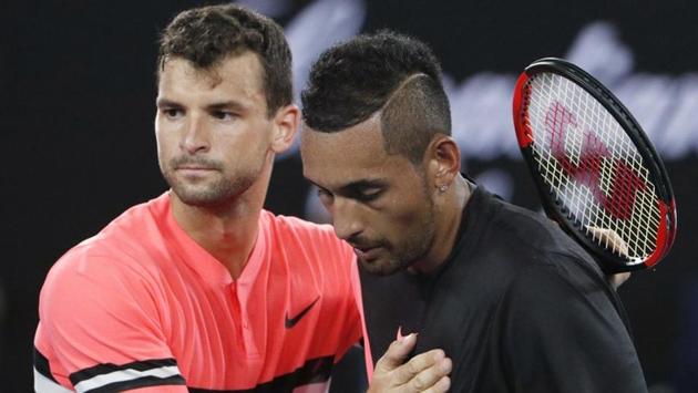 Grigor Dimitrov battled past local favourite Nick Kyrgios 7-6(3), 7-6(4), 4-6, 7-6(4) in three hours and 26 minutes to advance to the quarter-finals. (REUTERS) Grigor Dimitrov battled past local favourite Nick Kyrgios 7-6(3), 7-6(4), 4-6, 7-6(4) in three hours and 26 minutes to advance to the quarter-finals. (REUTERS)