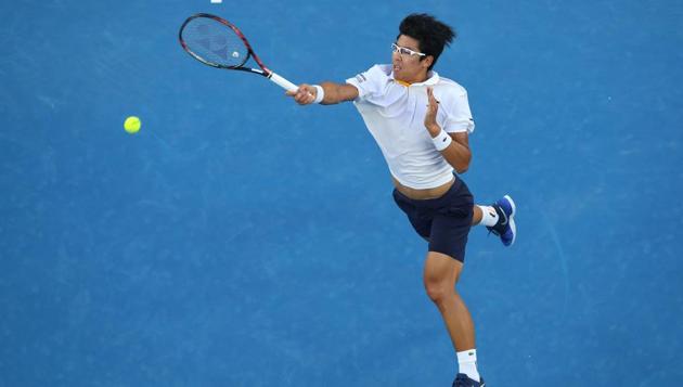 Chung Hyeon of South Korea makes a forehand return during his fourth round win against Novak Djokovic at the 2018 Australian Open on Monday. (Getty Images) 