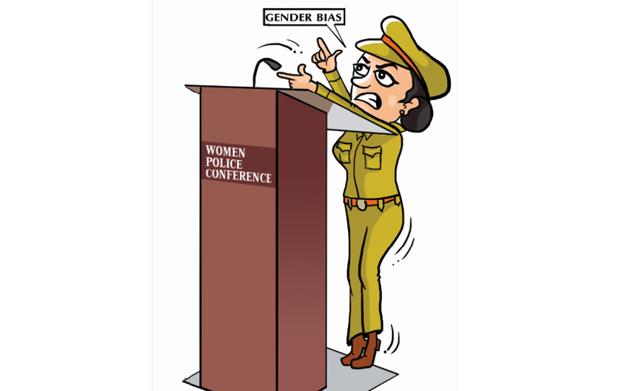 At the Women Police Conference in Ludhiana, Punjab inspector general (personnel and training) Anita Punj saw a gender bias in the size of the podium placed on the stage. A number of women speaker found the podium a tad too high for their comfort. (Illustration by Daljeet Kaur Sandhu) At the Women Police Conference in Ludhiana, Punjab inspector general (personnel and training) Anita Punj saw a gender bias in the size of the podium placed on the stage. A number of women speaker found the podium a tad too high for their comfort. (Illustration by Daljeet Kaur Sandhu)