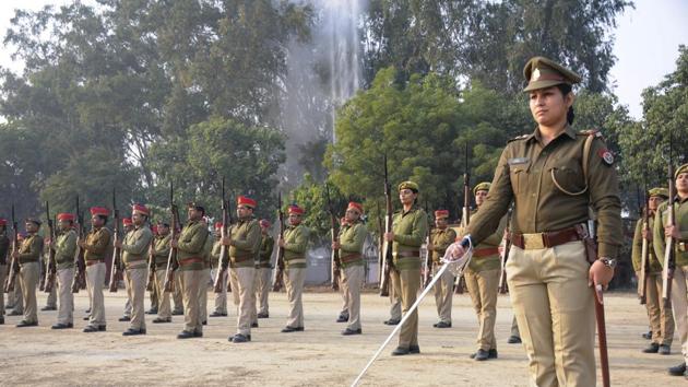 Police personnel rehearse for the Republic Day parade at Police Lines, Harsaon, Ghaziabad, on Monday. (Sakib Ali /HT Photo) Police personnel rehearse for the Republic Day parade at Police Lines, Harsaon, Ghaziabad, on Monday. (Sakib Ali /HT Photo)