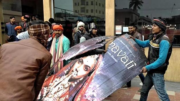 Karni Sena members protest against Sanjay Leela Bhansali's film 'Padmaavat' near Jyoti Cinema Hall in Muzaffarpur on Thursday. (PTI Photo) Karni Sena members protest against Sanjay Leela Bhansali's film 'Padmaavat' near Jyoti Cinema Hall in Muzaffarpur on Thursday. (PTI Photo)