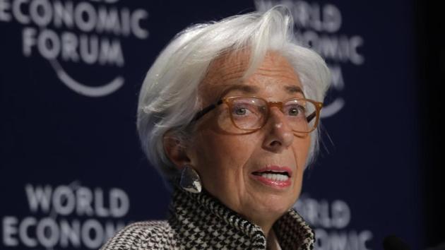 Christine Lagarde, managing director of the International Monetary Fund, addresses a news conference on the eve of the World Economic Forum, in Davos, on Monday. (AP Photo) Christine Lagarde, managing director of the International Monetary Fund, addresses a news conference on the eve of the World Economic Forum, in Davos, on Monday. (AP Photo)