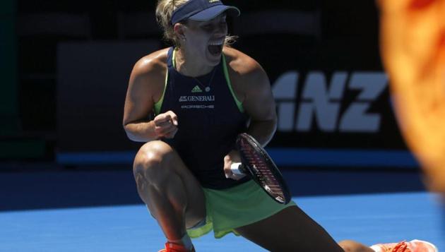 Angelique Kerber of Germany celebrates her close victory against Hsieh Su-Wei at the Australian Open on Monday. (REUTERS) 