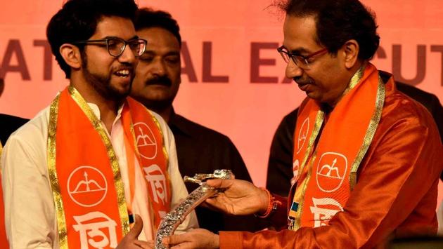The Shiv Sena on Tuesday announced at its national executive meeting that it will contest the 2019 state and Lok Sabha elections on its own, and elevated Uddhav Thackeray’s son Aaditya (left) in its hierarchy making him a part of the party’s core team. (Anshuman Poyrekar / HT Photo) The Shiv Sena on Tuesday announced at its national executive meeting that it will contest the 2019 state and Lok Sabha elections on its own, and elevated Uddhav Thackeray’s son Aaditya (left) in its hierarchy making him a part of the party’s core team. (Anshuman Poyrekar / HT Photo)