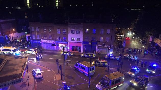 An overview of the street scene surrounded by police cars and ambulances after a vehicle collided with pedestrians in the Finsbury Park neighbourhood of North London, Britain, on June 19, 2017. (Reuters file) An overview of the street scene surrounded by police cars and ambulances after a vehicle collided with pedestrians in the Finsbury Park neighbourhood of North London, Britain, on June 19, 2017. (Reuters file)