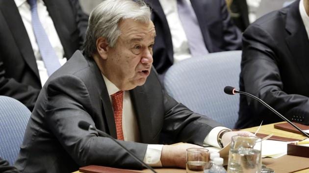 United Nations secretary-general Antonio Guterres speaks in the United Nations Security Council. (AP File Photo) United Nations secretary-general Antonio Guterres speaks in the United Nations Security Council. (AP File Photo)