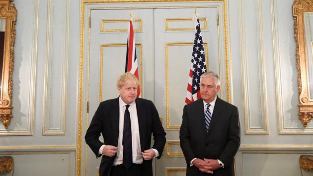 Britain's foreign secretary Boris Johnson (left) and US secretary of state Rex Tillerson hold a joint press conference in central London. (AFP Photo) Britain's foreign secretary Boris Johnson (left) and US secretary of state Rex Tillerson hold a joint press conference in central London. (AFP Photo)