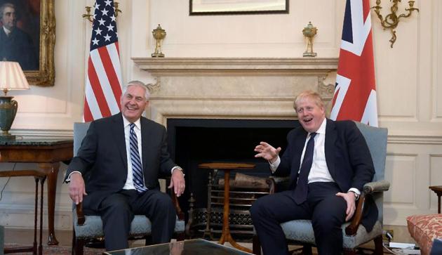 US Secretary of State Rex Tillerson (L) meets with Britain's Foreign Secretary Boris Johnson in Downing Street, central London on January 22, 2018. (AFP) US Secretary of State Rex Tillerson (L) meets with Britain's Foreign Secretary Boris Johnson in Downing Street, central London on January 22, 2018. (AFP)