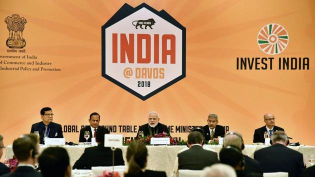 Prime Minister Narendra Modi told top CEOs in Davos on Tuesday that India means business and presents exciting opportunity for global businesses. Addressing a roundtable, Modi narrated India’s growth story. Prime Minister Modi also delivered the keynote speech opening the World Economic Forum. (PTI / PIB) Prime Minister Narendra Modi told top CEOs in Davos on Tuesday that India means business and presents exciting opportunity for global businesses. Addressing a roundtable, Modi narrated India’s growth story. Prime Minister Modi also delivered the keynote speech opening the World Economic Forum. (PTI / PIB)