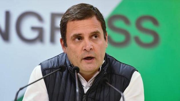 Congress president Rahul Gandhi addresses a press conference in New Delhi.(PTI File Photo)