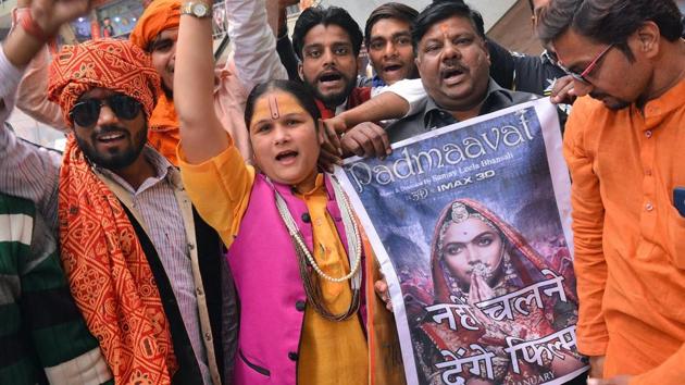 Rajput community people protest outside a cinema hall against the release of 'Padmaavat' in Mathura. (PTI Photo) Rajput community people protest outside a cinema hall against the release of 'Padmaavat' in Mathura. (PTI Photo)