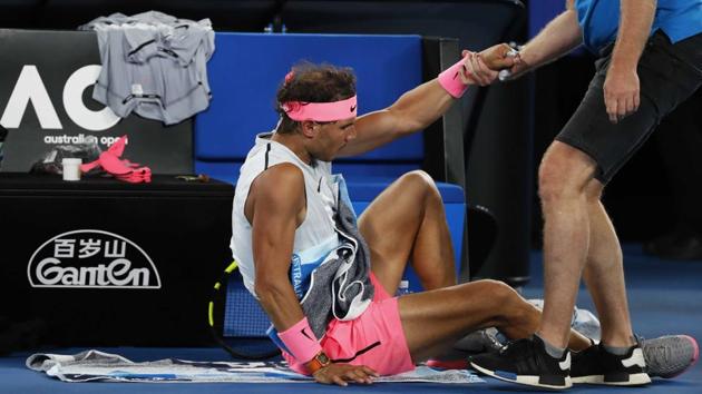 Rafael Nadal receives medical attention during his Australian Open match against Croatia's Marin Cilic.(REUTERS)