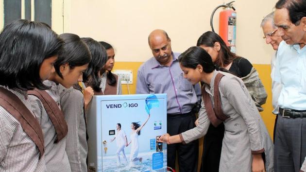 Under the Amodini project, a Ludhiana-based Versatile Enterprises Limited company installed pad-dispensing machines and incinerators in 14 government schools in the city.(HT Photo)