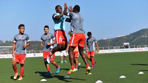 Aizawl FC players during a practice ahead of their I-League clash.(AIFF)