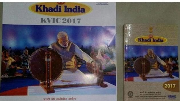 Prime Minister Narendra Modi was featured on the cover page of the Khadi Village Industries Commission calender and diary in 2017, edging out Mahatma Gandhi who is traditionally on the cover.(Mitn File Photo)