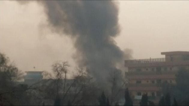 Smoke rises at the site of a blast near the office of the Save the Children aid agency in Jalalabad, Afghanistan, in this still image taken from Reuters TV footage, January 24, 2018. (REUTERS) Smoke rises at the site of a blast near the office of the Save the Children aid agency in Jalalabad, Afghanistan, in this still image taken from Reuters TV footage, January 24, 2018. (REUTERS)