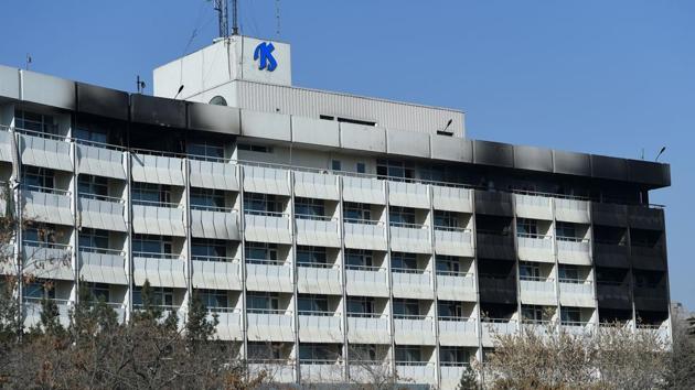 Burn damage is pictured at the Intercontinental Hotel in Kabul on January 23, 2018 following an attack. Taliban militants who killed at least 22 people at the luxury hotel went from room to room searching for foreigners, survivors and a security source said on January 22 as more details of the victims emerged.(AFP) Burn damage is pictured at the Intercontinental Hotel in Kabul on January 23, 2018 following an attack. Taliban militants who killed at least 22 people at the luxury hotel went from room to room searching for foreigners, survivors and a security source said on January 22 as more details of the victims emerged.(AFP)