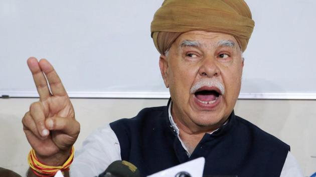 Karni Sena chief Lokendra Singh Kalvi addresses a press conference in Jaipur over the release of the film Padmaavat. (PTI) Karni Sena chief Lokendra Singh Kalvi addresses a press conference in Jaipur over the release of the film Padmaavat. (PTI)