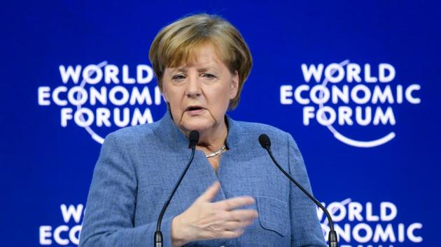 German chancellor Angela Merkel addresses the World Economic Forum (WEF) on January 24 in Davos, Switzerland. (AFP) German chancellor Angela Merkel addresses the World Economic Forum (WEF) on January 24 in Davos, Switzerland. (AFP)