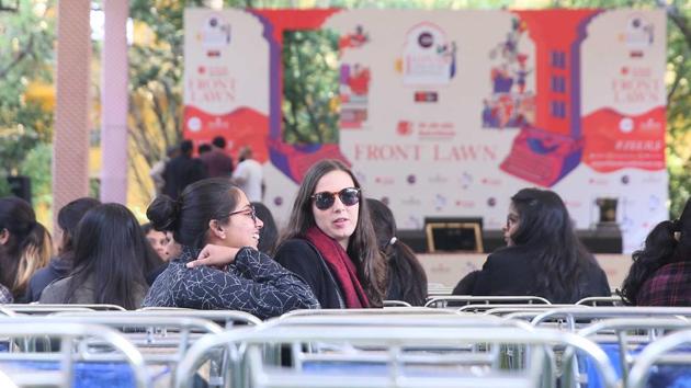 Visitors and volunteers , two days prior to the start of Jaipur Literature Festival 2018, at Jaipur’s Diggi Palace. (Himanshu Vyas/HT Photo) Visitors and volunteers , two days prior to the start of Jaipur Literature Festival 2018, at Jaipur’s Diggi Palace. (Himanshu Vyas/HT Photo)