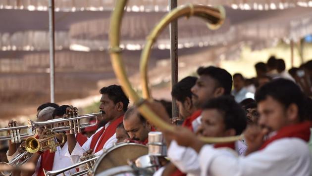 A band performs during a buffalo race in Karnataka. In the midst of the debate between legalization and bans on the race, the sport has been growing in popularity among locals and is seen as a form of celebration to propitiate the gods for a good harvest. (Arijit Sen / HT Photo) A band performs during a buffalo race in Karnataka. In the midst of the debate between legalization and bans on the race, the sport has been growing in popularity among locals and is seen as a form of celebration to propitiate the gods for a good harvest. (Arijit Sen / HT Photo)