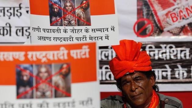 A member of the Rajput community holds a placard during a protest against the release of the upcoming Bollywood movie 'Padmaavat' in Mumbai. (Reuters) A member of the Rajput community holds a placard during a protest against the release of the upcoming Bollywood movie 'Padmaavat' in Mumbai. (Reuters)