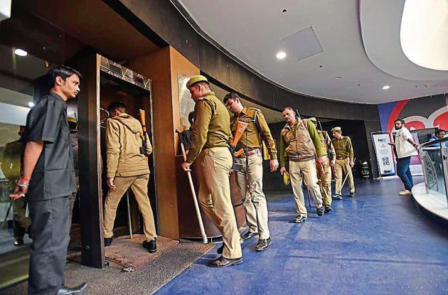 Elaborate security arrangements have been made, specially around malls, multiplexes and cinemas to prevent violence. (Virendra Singh Gosain/HT PHOTO) Elaborate security arrangements have been made, specially around malls, multiplexes and cinemas to prevent violence. (Virendra Singh Gosain/HT PHOTO)