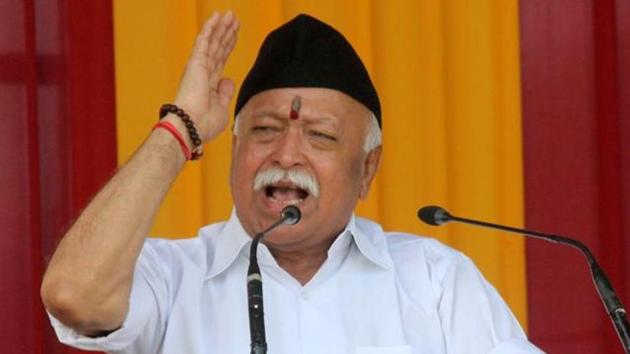 RSS chief Mohan Bhagwat addressing during Vijay Dashmi function at RSS headquater in Nagpur, Maharashtra. (HT File Photo) RSS chief Mohan Bhagwat addressing during Vijay Dashmi function at RSS headquater in Nagpur, Maharashtra. (HT File Photo)