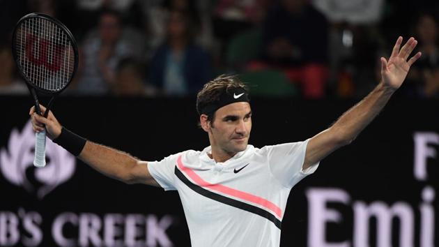 Roger Federer celebrates beating Tomas Berdych in quarter-finals of Australian Open. (AFP)
