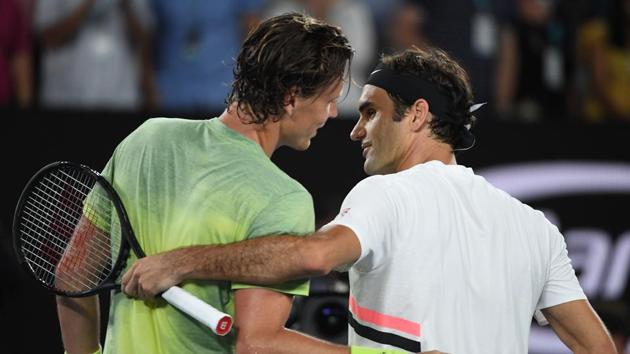 Roger Federer (R) will meet South Korea’s Hyeon Chung in the semi-final. (AFP)
