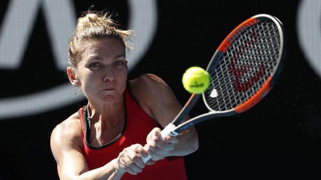Simona Halep of Romania hits a shot against Karolina Pliskova of Czech Republic during their Australian Open quarterfinal match in Melbourne on Wednesday. (REUTERS) Simona Halep of Romania hits a shot against Karolina Pliskova of Czech Republic during their Australian Open quarterfinal match in Melbourne on Wednesday. (REUTERS)