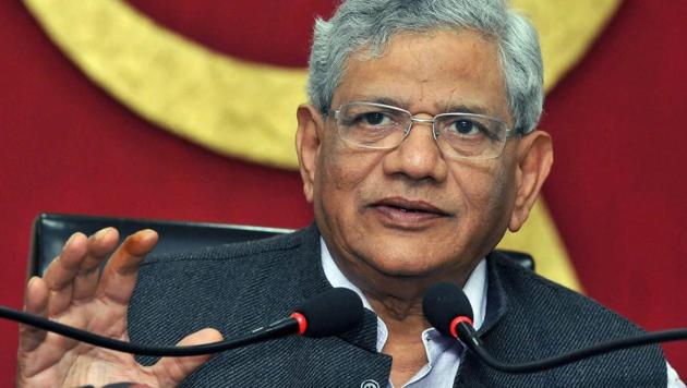 CPI(M) general secretary Sitaram Yechury addresses a press conference after the party's three-day central committee meeting in Kolkata on Sunday. (PTI) CPI(M) general secretary Sitaram Yechury addresses a press conference after the party's three-day central committee meeting in Kolkata on Sunday. (PTI)
