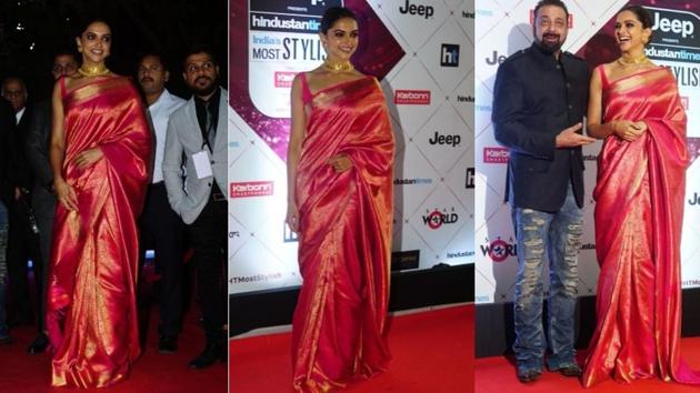 Deepika Padukone, who set the red carpet on fire in a gorgeous red sari, was awarded India’s Most Stylish (female) award. (HT Photo) Deepika Padukone, who set the red carpet on fire in a gorgeous red sari, was awarded India’s Most Stylish (female) award. (HT Photo)