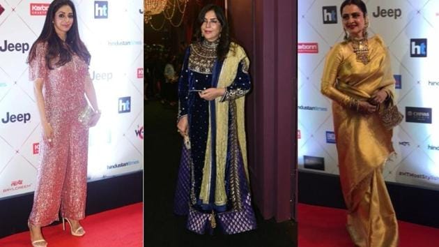 Yesteryear’s divas -- Sridevi, Zeenat Aman and Rekha -- almost caused a stamped when they arrived on the red carpet for the waiting photographers. (HT PHoto) Yesteryear’s divas -- Sridevi, Zeenat Aman and Rekha -- almost caused a stamped when they arrived on the red carpet for the waiting photographers. (HT PHoto)