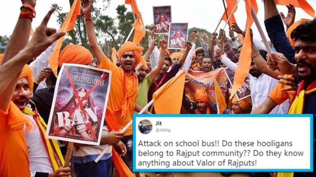 Members of Rashtriya Rajput Karni Sena shout slogans against fimmaker Sanjay Leela Bhansali during a protest(PTI)