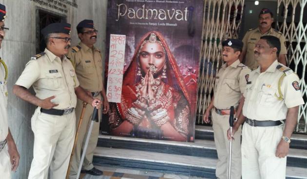 Police personnel at Malhar cinema in Thane on Thursday. (Praful Gangurde) Police personnel at Malhar cinema in Thane on Thursday. (Praful Gangurde)