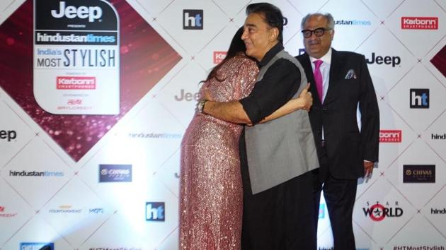 Sadma reunion: Sridevi with her co-star of the iconic film, Kamal Haasan. (HT Photo)
