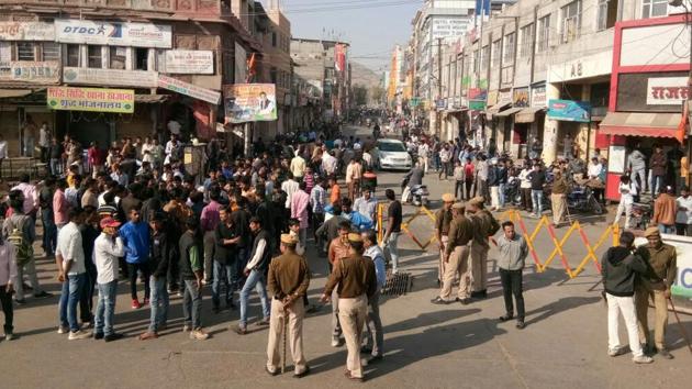 Security personnel in Bharatpur on Thursday. (HT Photo) Security personnel in Bharatpur on Thursday. (HT Photo)