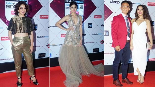 Tisca Chopra, Shamita Shetty and Sunil Chhetri. The footballer was given the Most Stylish Sports Star award. (HT PHoto ) Tisca Chopra, Shamita Shetty and Sunil Chhetri. The footballer was given the Most Stylish Sports Star award. (HT PHoto )